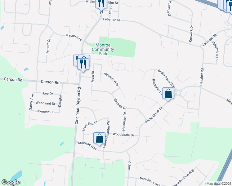 map of restaurants, bars, coffee shops, grocery stores, and more near 220 Sackett Drive in Monroe