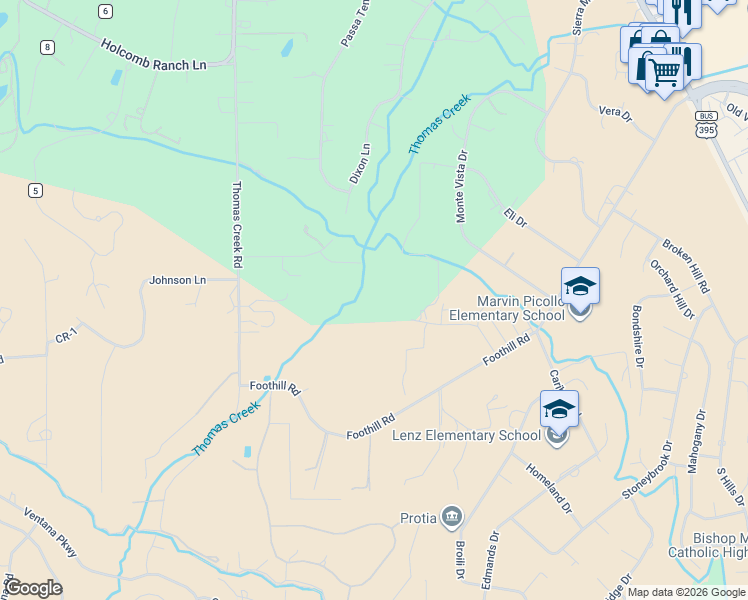 map of restaurants, bars, coffee shops, grocery stores, and more near 1455 Foothill Road in Reno
