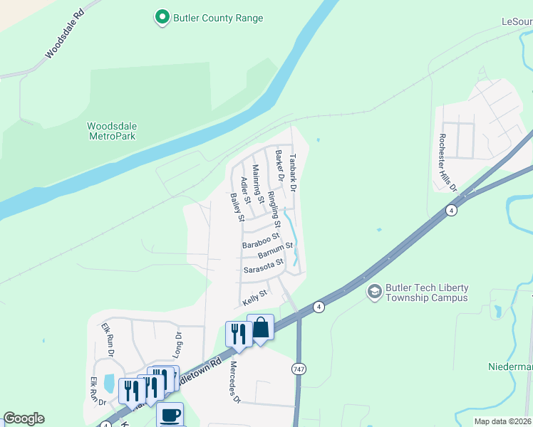 map of restaurants, bars, coffee shops, grocery stores, and more near 200 Mainring Street in Hamilton