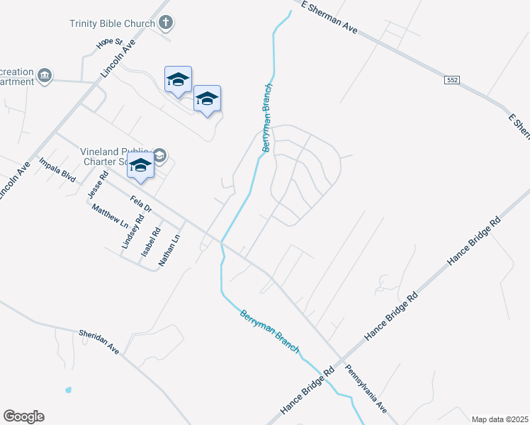 map of restaurants, bars, coffee shops, grocery stores, and more near 1616 Pennsylvania Avenue in Vineland