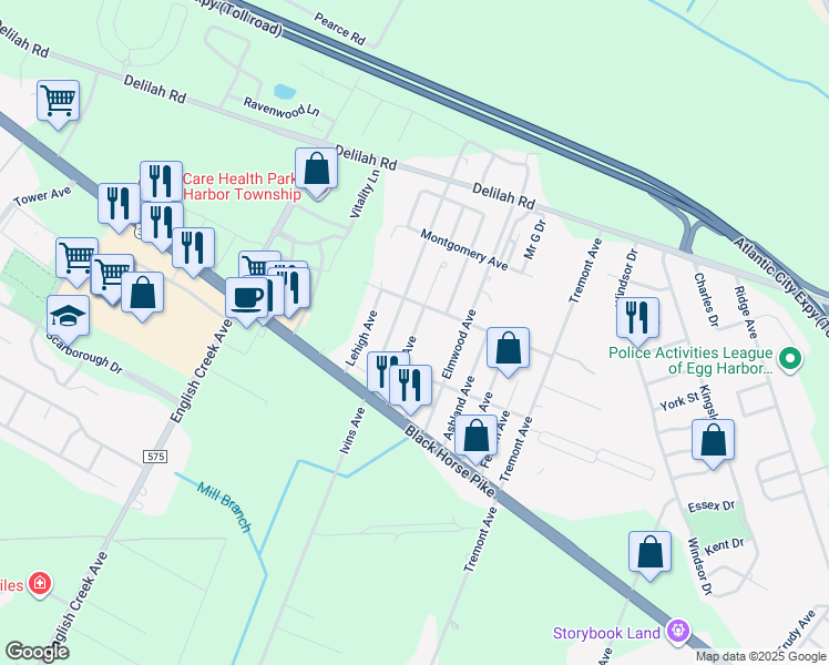 map of restaurants, bars, coffee shops, grocery stores, and more near 228 Filmore Avenue in Egg Harbor Township