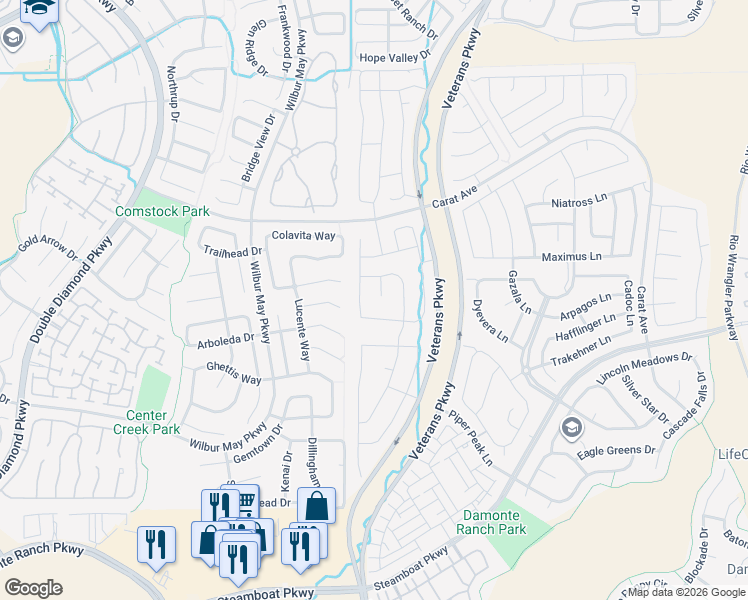 map of restaurants, bars, coffee shops, grocery stores, and more near 1828 Palacia Point Drive in Reno