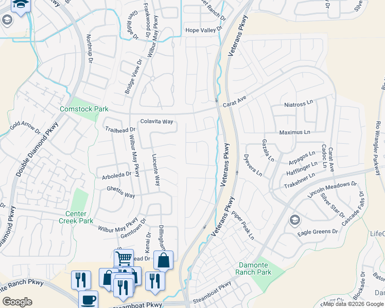 map of restaurants, bars, coffee shops, grocery stores, and more near 1828 Palacia Point Drive in Reno
