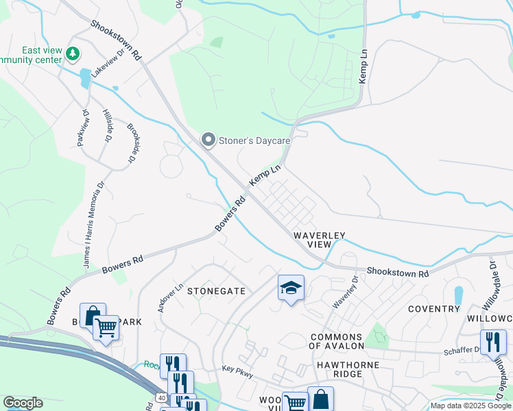 map of restaurants, bars, coffee shops, grocery stores, and more near 1990 Shookstown Road in Frederick