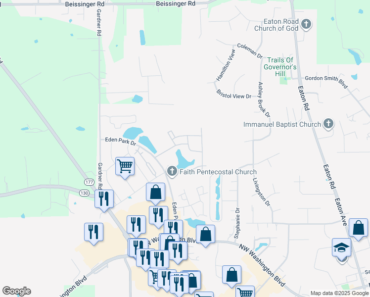 map of restaurants, bars, coffee shops, grocery stores, and more near Watercove Ct in Hamilton
