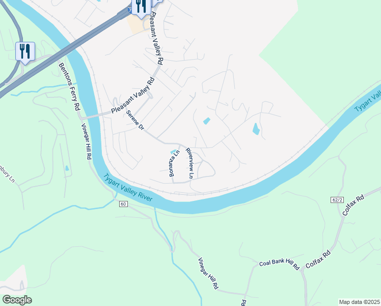 map of restaurants, bars, coffee shops, grocery stores, and more near 1247 Serene Drive in Fairmont