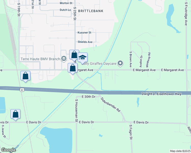map of restaurants, bars, coffee shops, grocery stores, and more near 2751-2773 East Margaret Avenue in Terre Haute
