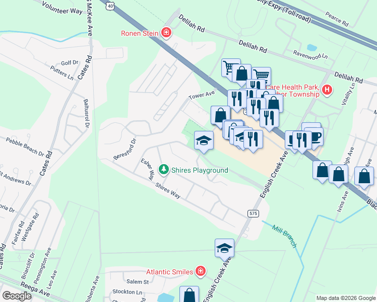 map of restaurants, bars, coffee shops, grocery stores, and more near 706 Scarborough Drive in Egg Harbor Township