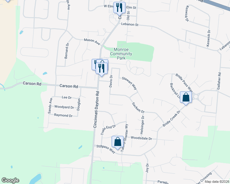 map of restaurants, bars, coffee shops, grocery stores, and more near 685 Linn Court in Monroe