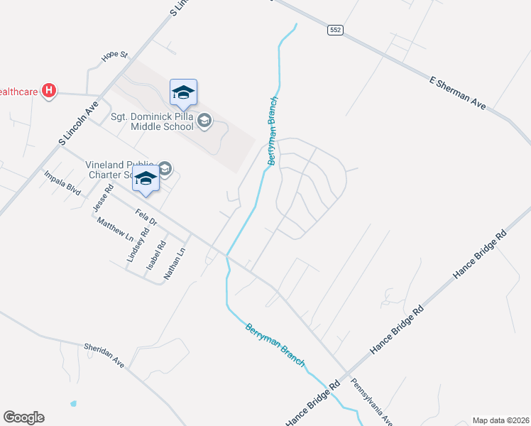 map of restaurants, bars, coffee shops, grocery stores, and more near 1616 Pennsylvania Avenue in Vineland