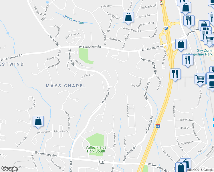 map of restaurants, bars, coffee shops, grocery stores, and more near 26 Lambeth Bridge Court in Lutherville-Timonium