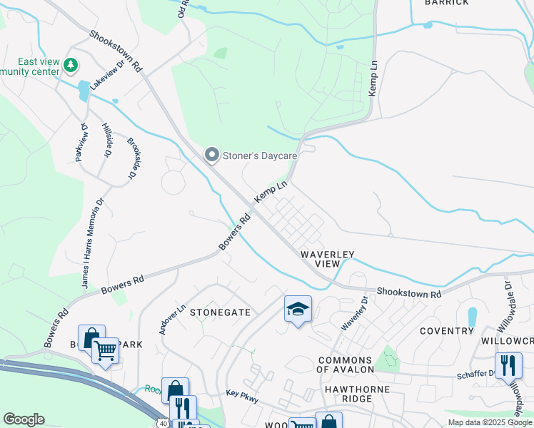 map of restaurants, bars, coffee shops, grocery stores, and more near 1881 Shookstown Road in Frederick