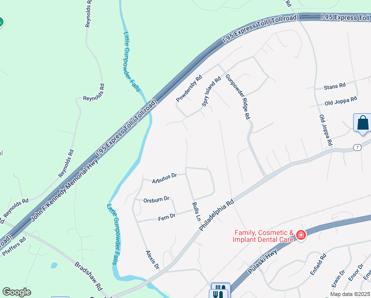 map of restaurants, bars, coffee shops, grocery stores, and more near 1612 Bulls Lane in Harford County
