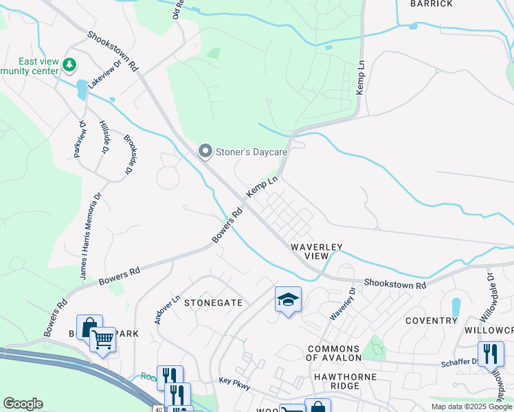 map of restaurants, bars, coffee shops, grocery stores, and more near 1885 Shookstown Road in Frederick