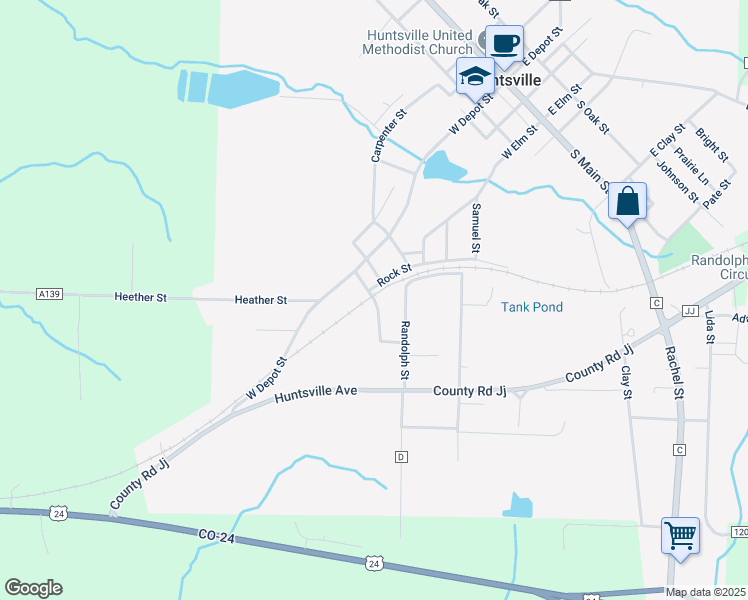 map of restaurants, bars, coffee shops, grocery stores, and more near 100 Howard Street in Huntsville