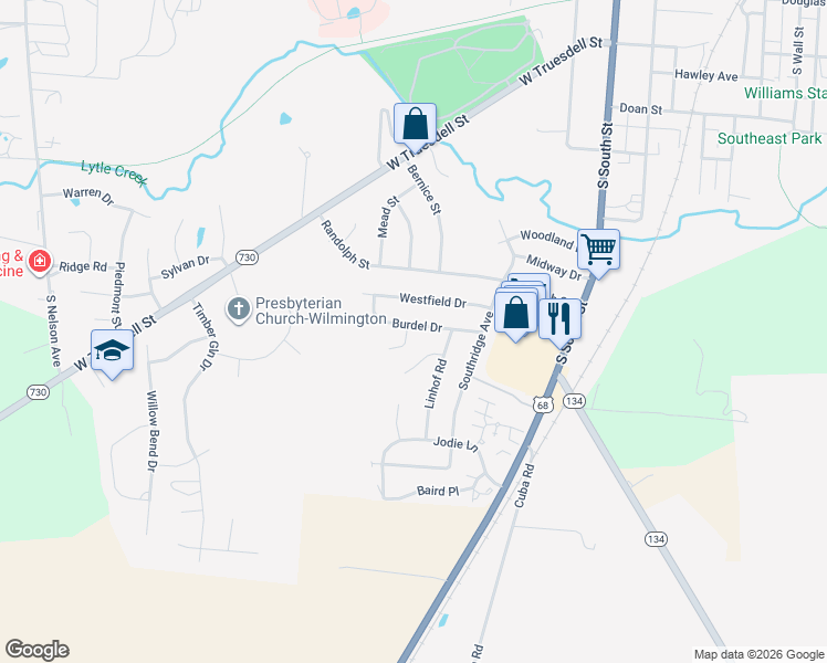 map of restaurants, bars, coffee shops, grocery stores, and more near 16 Cambo Place in Wilmington