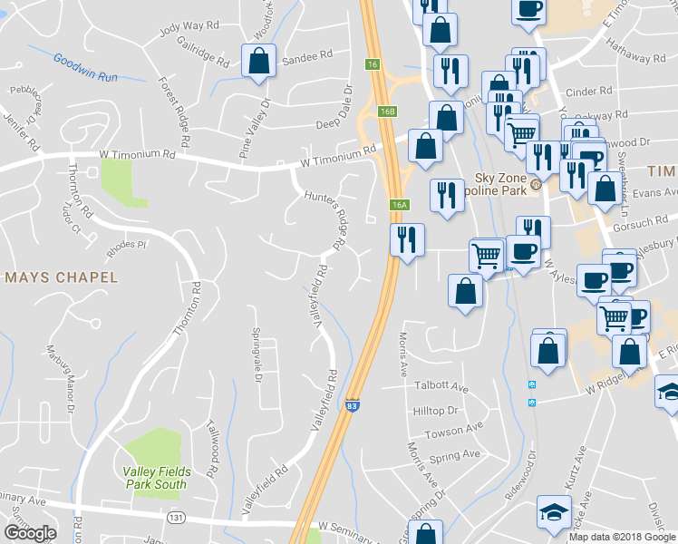 map of restaurants, bars, coffee shops, grocery stores, and more near 7 Beech Tree Court in Lutherville-Timonium