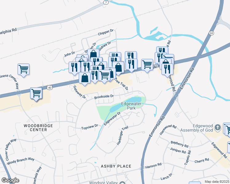 map of restaurants, bars, coffee shops, grocery stores, and more near 1829 Grempler Way in Edgewood