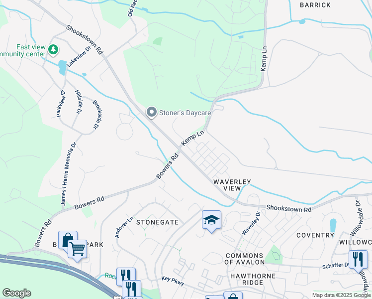 map of restaurants, bars, coffee shops, grocery stores, and more near 1893 Shookstown Road in Frederick