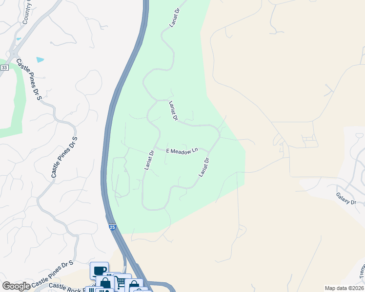 map of restaurants, bars, coffee shops, grocery stores, and more near 875 East Meadow Lane in Castle Rock