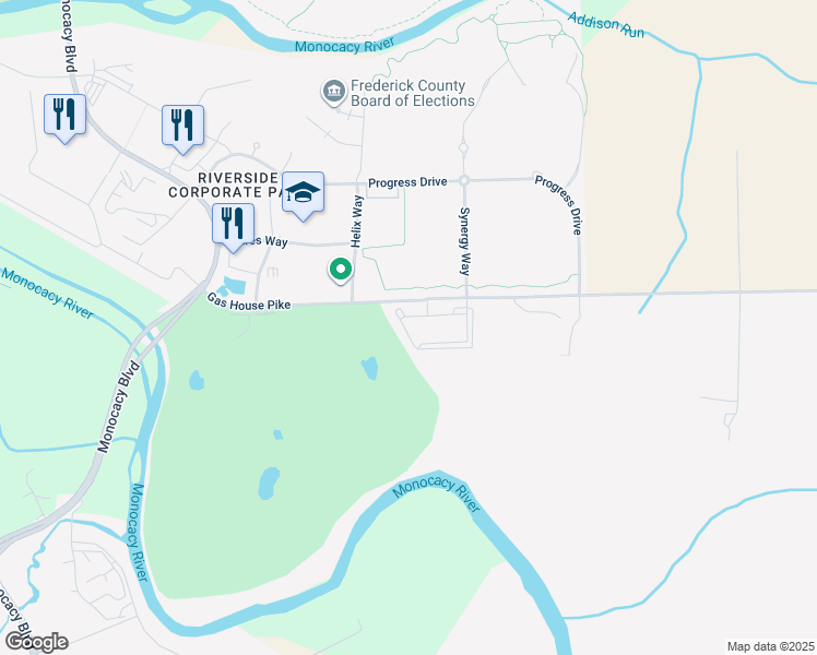 map of restaurants, bars, coffee shops, grocery stores, and more near 1901 Riverwalk Place in Frederick