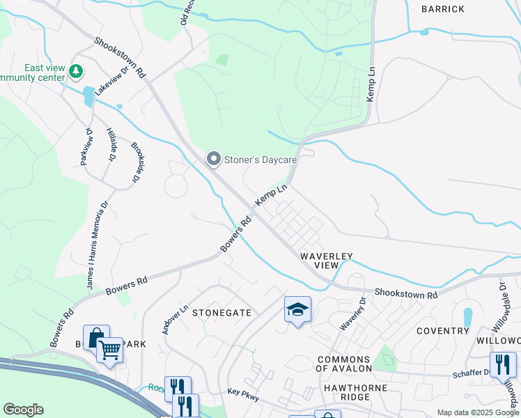 map of restaurants, bars, coffee shops, grocery stores, and more near 1897 Shookstown Road in Frederick