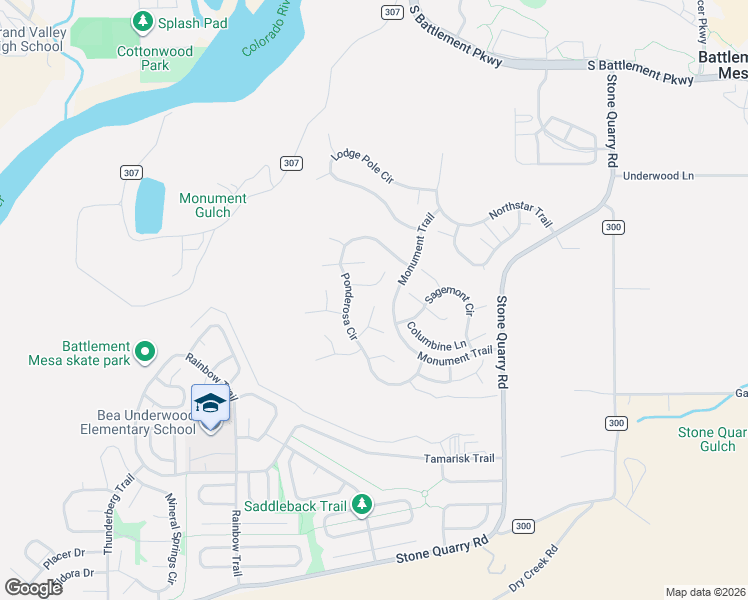 map of restaurants, bars, coffee shops, grocery stores, and more near 74 Bristlecone Court in Battlement Mesa