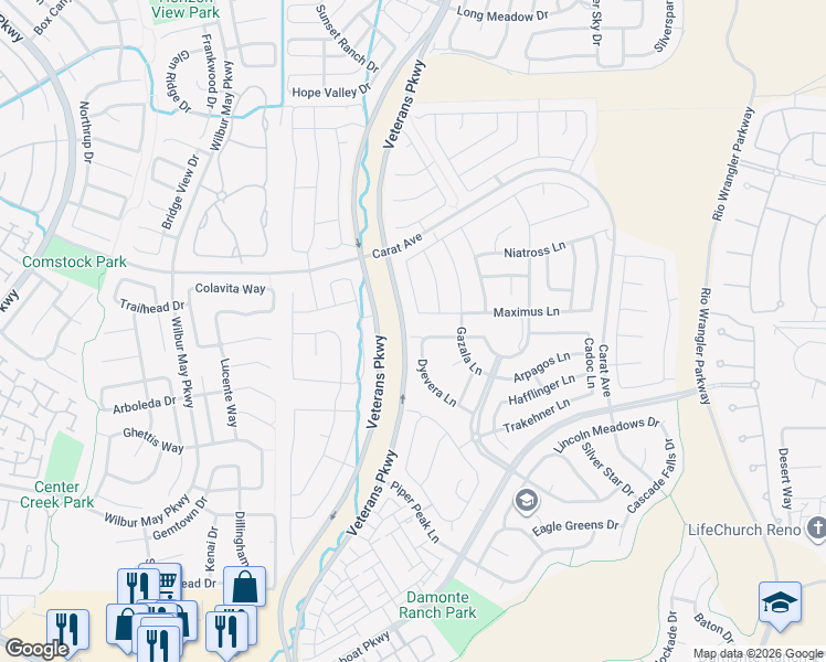 map of restaurants, bars, coffee shops, grocery stores, and more near 2001 Neviekay Lane in Reno