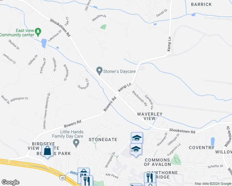 map of restaurants, bars, coffee shops, grocery stores, and more near 5841 Shookstown Road in Frederick