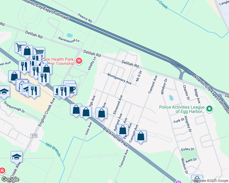 map of restaurants, bars, coffee shops, grocery stores, and more near 108 Filmore Avenue in Egg Harbor Township