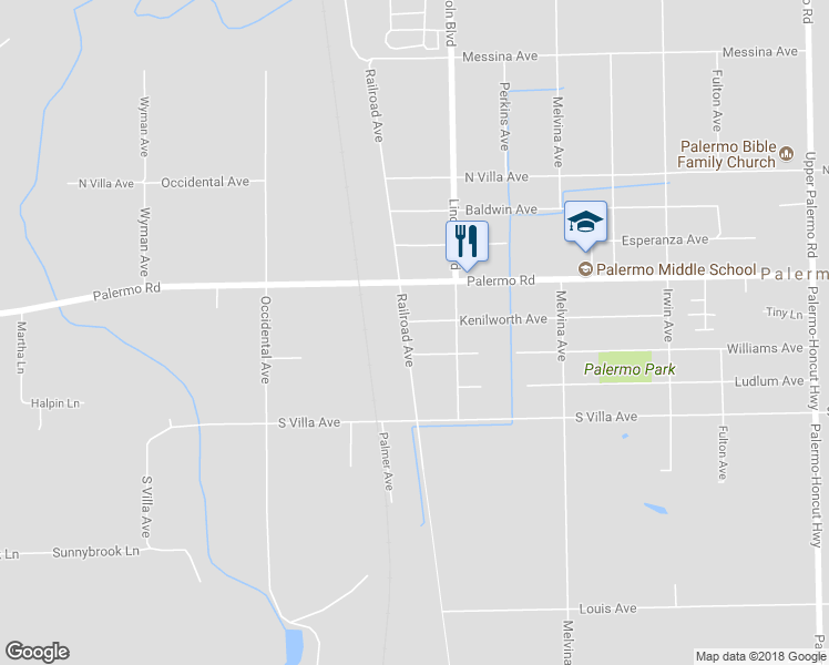 map of restaurants, bars, coffee shops, grocery stores, and more near 7525 Railroad Avenue in Palermo