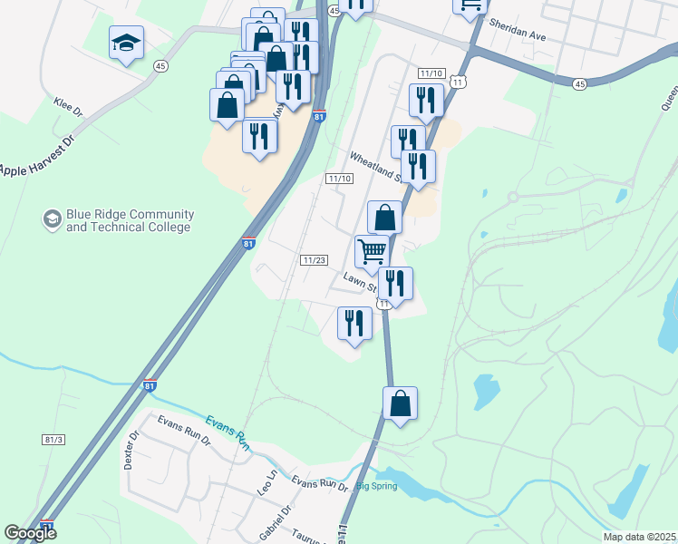 map of restaurants, bars, coffee shops, grocery stores, and more near County Route 11/23 in Berkeley County