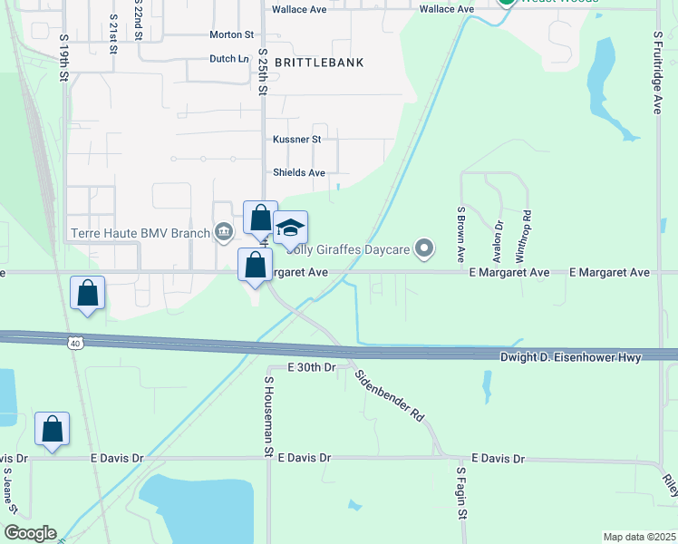 map of restaurants, bars, coffee shops, grocery stores, and more near 2751 East Margaret Avenue in Terre Haute