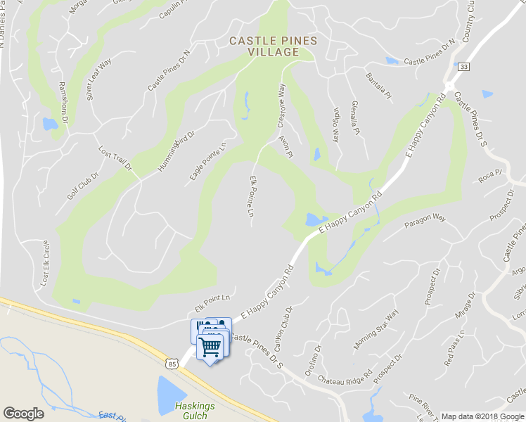 map of restaurants, bars, coffee shops, grocery stores, and more near 5 Elk Pointe Lane in Castle Rock