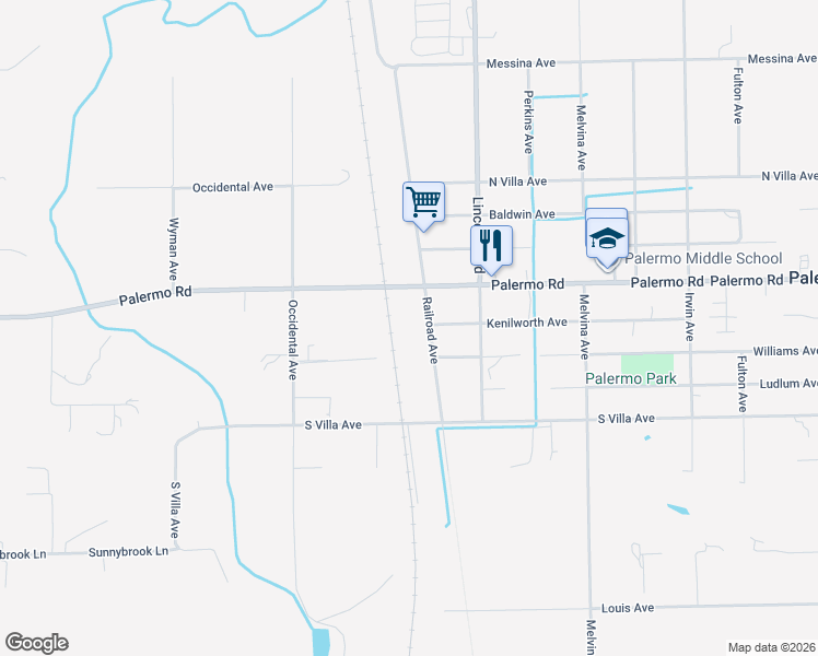 map of restaurants, bars, coffee shops, grocery stores, and more near 7525 Railroad Avenue in Palermo