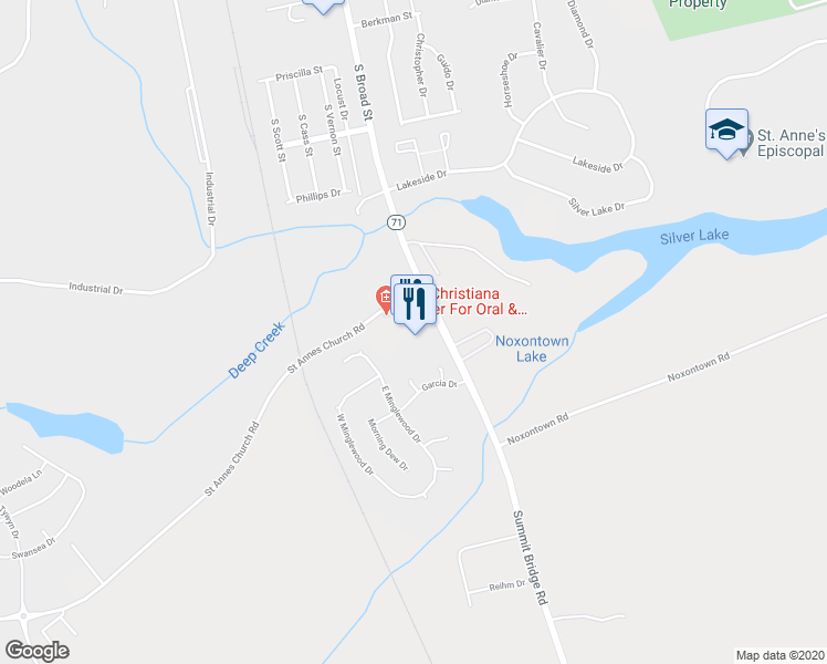 map of restaurants, bars, coffee shops, grocery stores, and more near 5350 Summit Bridge Road in Middletown