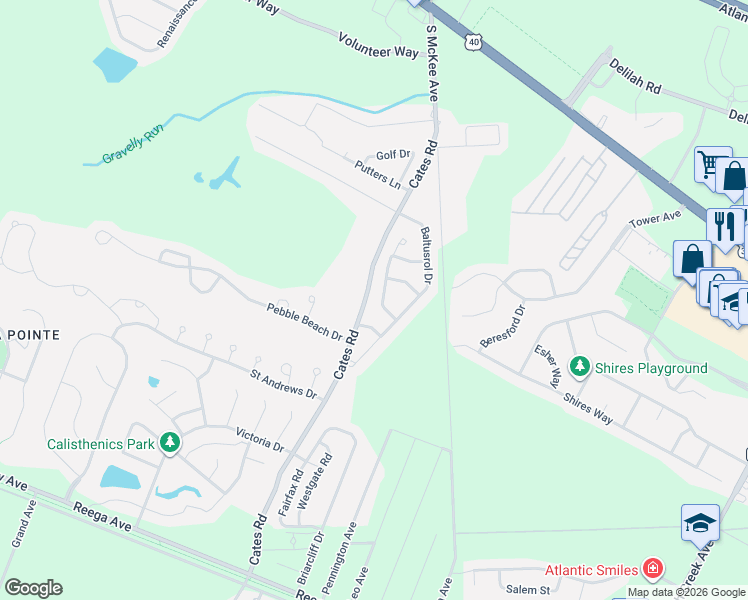map of restaurants, bars, coffee shops, grocery stores, and more near 1880 Cates Road in Hamilton