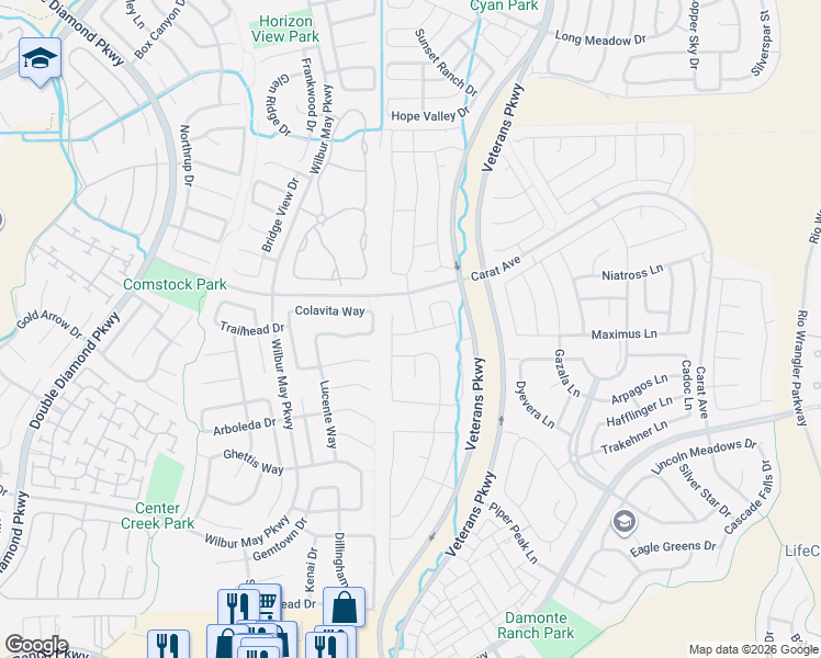 map of restaurants, bars, coffee shops, grocery stores, and more near 10008 Quintana Court in Reno