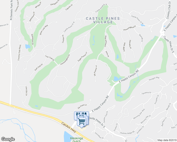 map of restaurants, bars, coffee shops, grocery stores, and more near 3 Elk Pointe Lane in Castle Rock