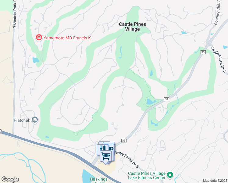 map of restaurants, bars, coffee shops, grocery stores, and more near 3 Elk Pointe Lane in Castle Rock