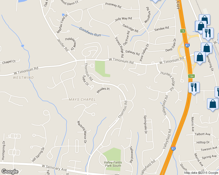 map of restaurants, bars, coffee shops, grocery stores, and more near 67 Rhodes Place in Timonium