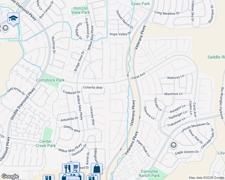 map of restaurants, bars, coffee shops, grocery stores, and more near 10032 Quintana Drive in Reno
