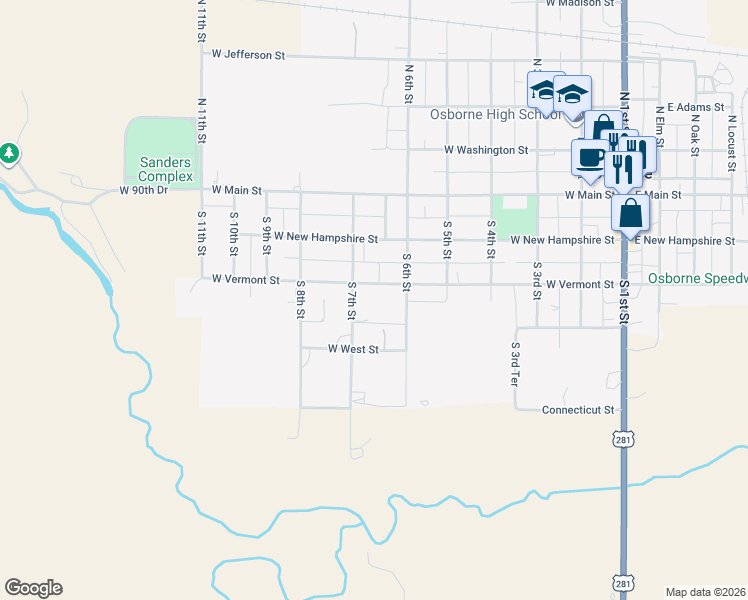map of restaurants, bars, coffee shops, grocery stores, and more near 629-699 West Vermont Street in Osborne