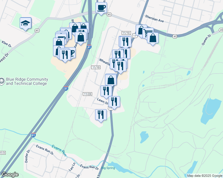 map of restaurants, bars, coffee shops, grocery stores, and more near 1287 Winchester Avenue in Martinsburg
