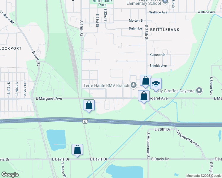 map of restaurants, bars, coffee shops, grocery stores, and more near 2900 South 22nd Street in Terre Haute