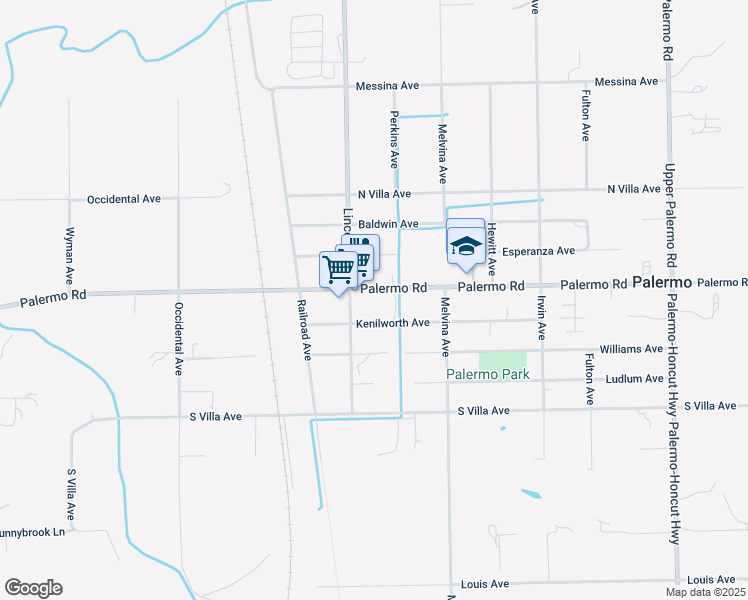map of restaurants, bars, coffee shops, grocery stores, and more near 2045 East Palermo Street in Palermo