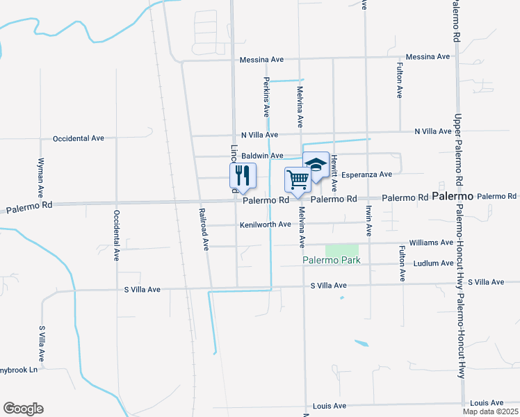 map of restaurants, bars, coffee shops, grocery stores, and more near 2051 Palermo Road in Palermo