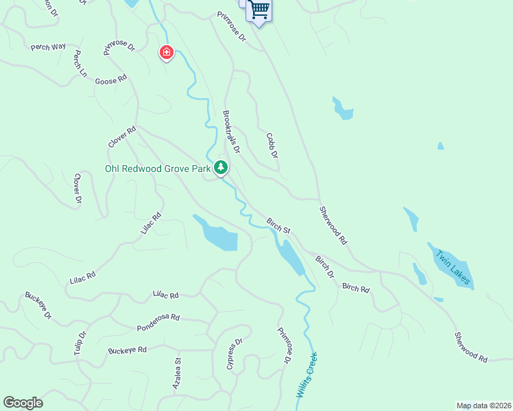 map of restaurants, bars, coffee shops, grocery stores, and more near 24675 Birch Street in Willits