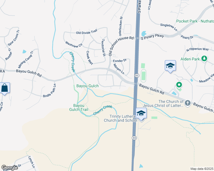 map of restaurants, bars, coffee shops, grocery stores, and more near 6563 Cherry Creek Drive in Parker