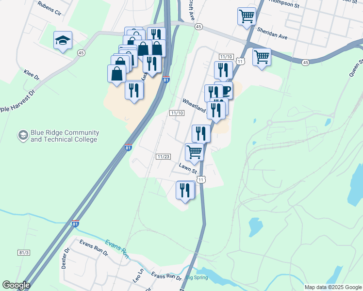 map of restaurants, bars, coffee shops, grocery stores, and more near 470 County Route 11/18 in Martinsburg